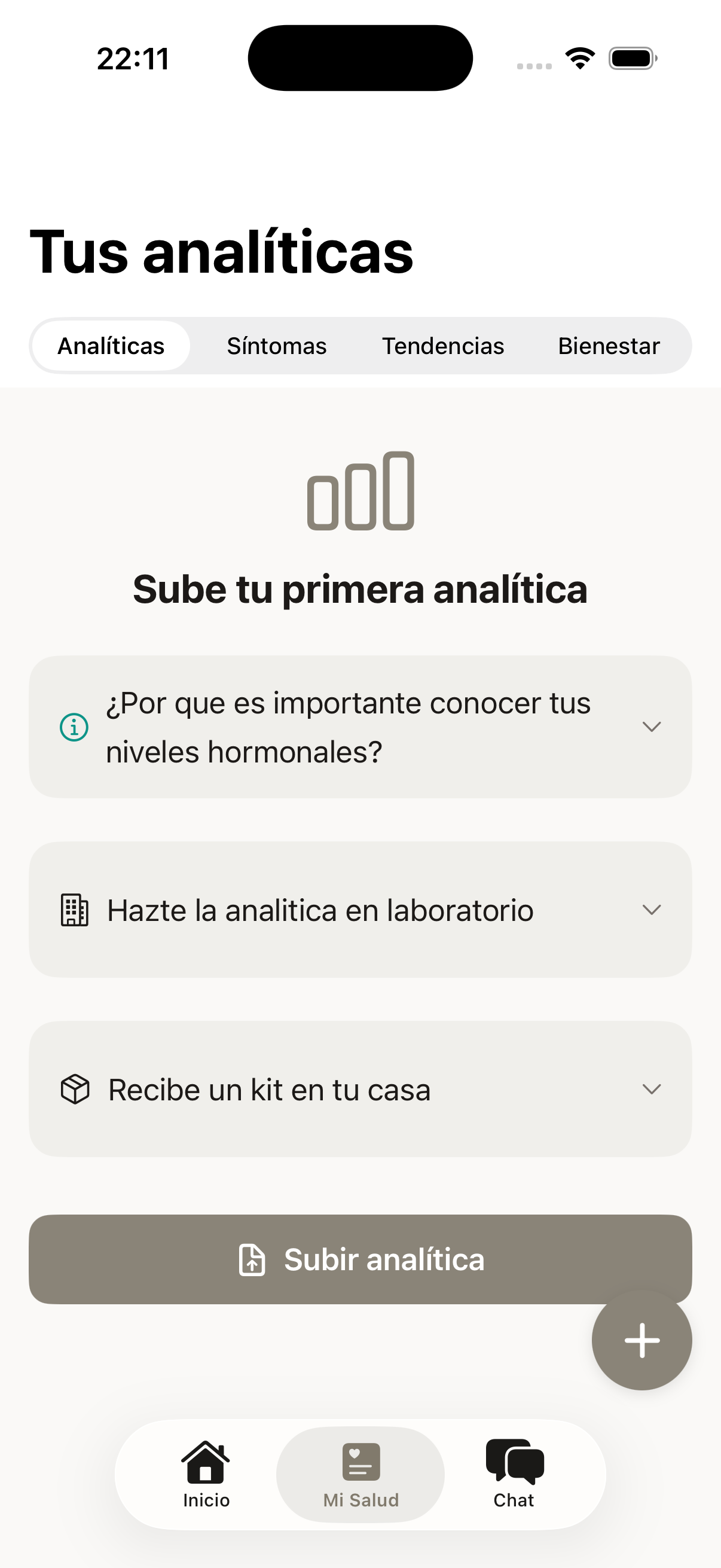 Pantalla de interpretación de analítica de sangre