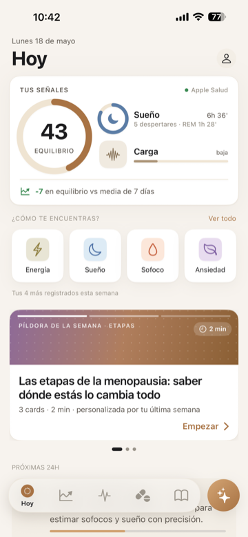 Pantalla Hoy con tus señales del día integradas con Apple Salud