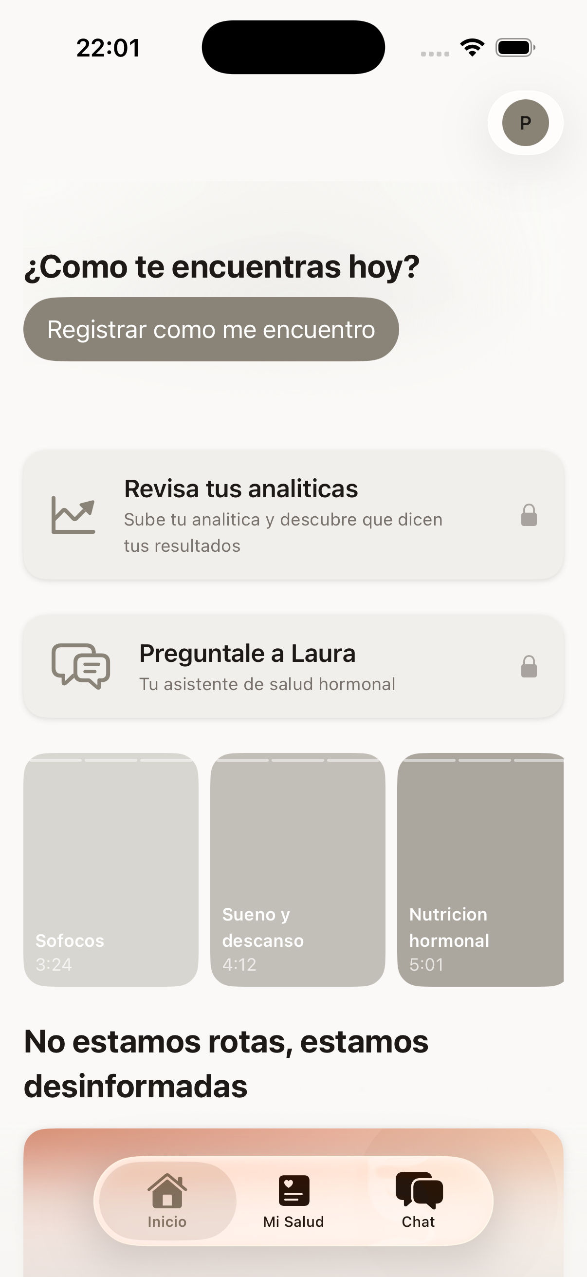 Pantalla principal de meno+