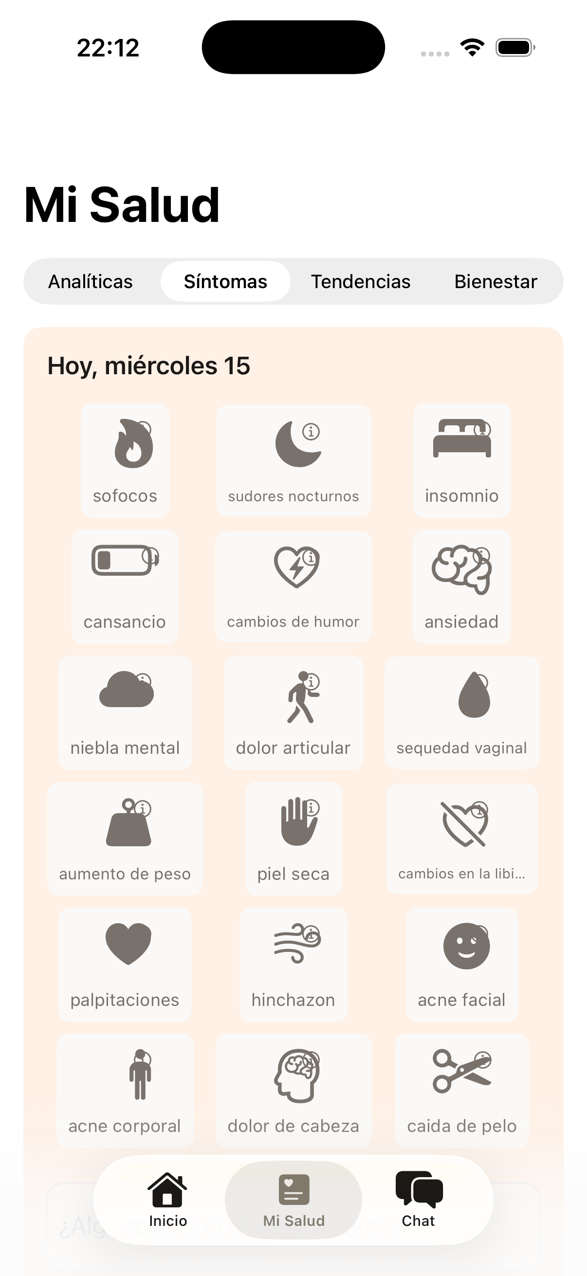 Pantalla de preparación de consulta médica