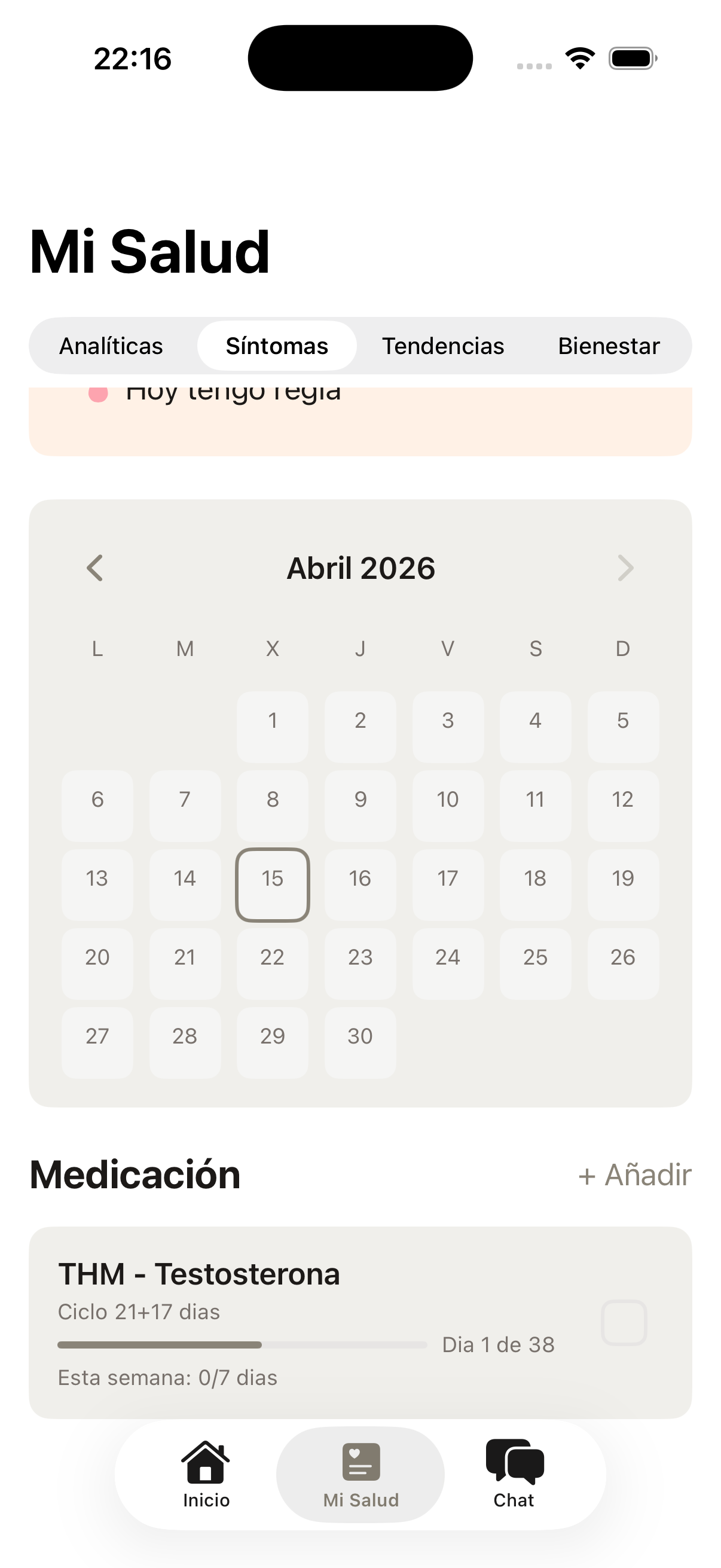 Pantalla de gestión de tratamiento